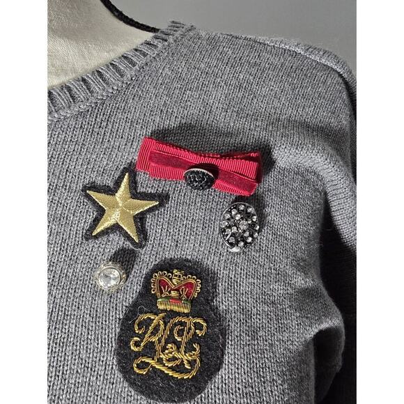 Lauren Ralph Lauren Sweater Women's Small Gray Military Inspired Embellishments - Picture 2 of 7